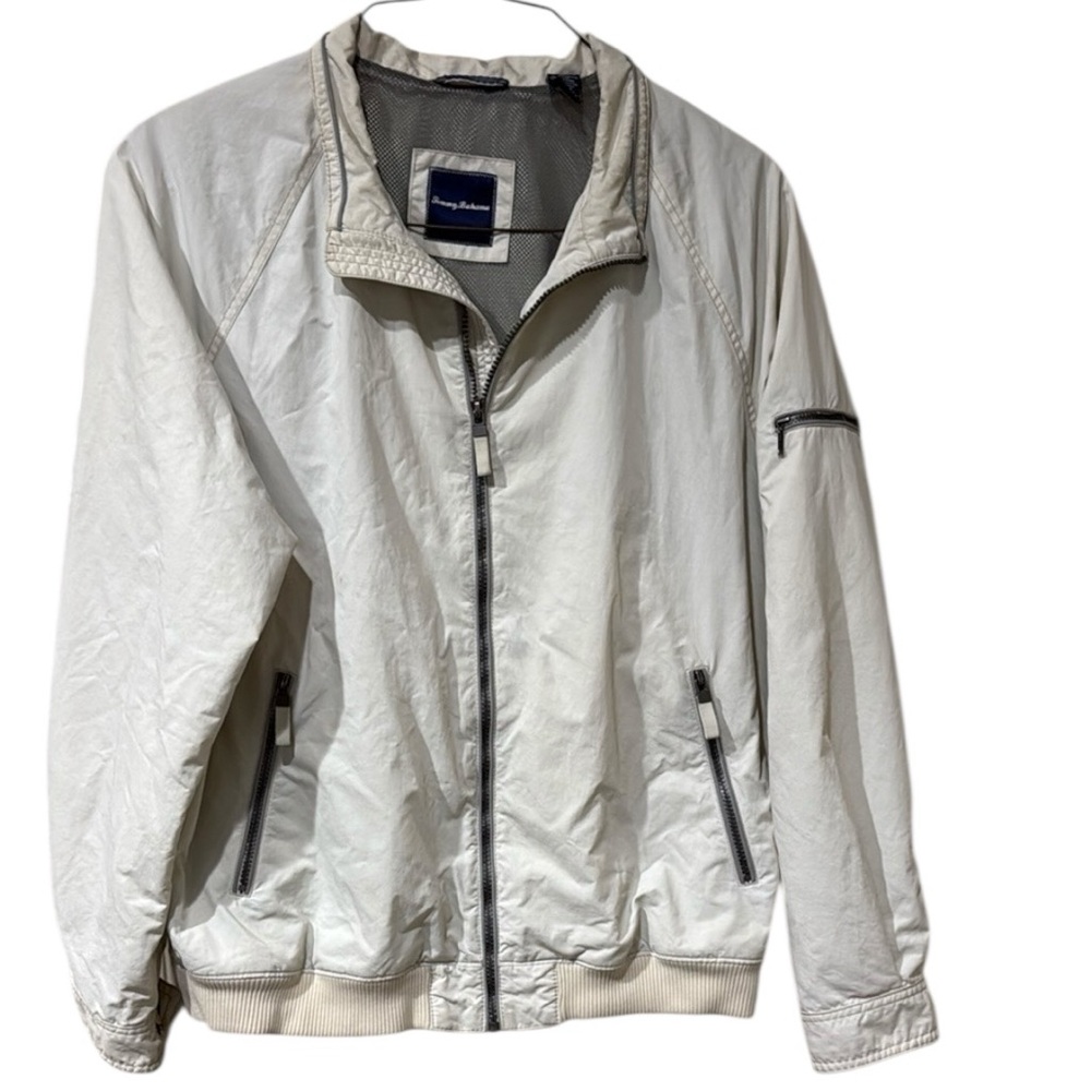 Tommy Bahama beige Windbreaker Jacket with Elastic Waist and side pockets